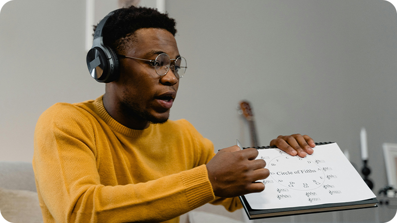 acoustic guitarist-practicing in-home-music-room
